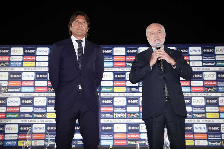 Conte e De Laurentiis durante la presentazione ufficiale - foto LaPresse - Interdipendenza.net