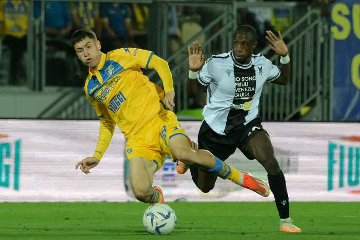 Soulè con la maglia del Frosinone nella sfida contro l'Udinese - foto LaPresse - Interdipendenza.net