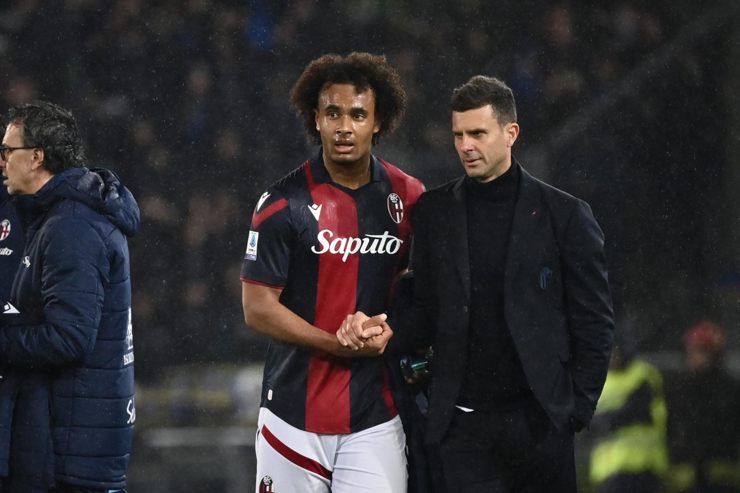 Joshua Zirkzee e Thiago Motta a Bologna - Foto Lapresse - Interdipendenza.net